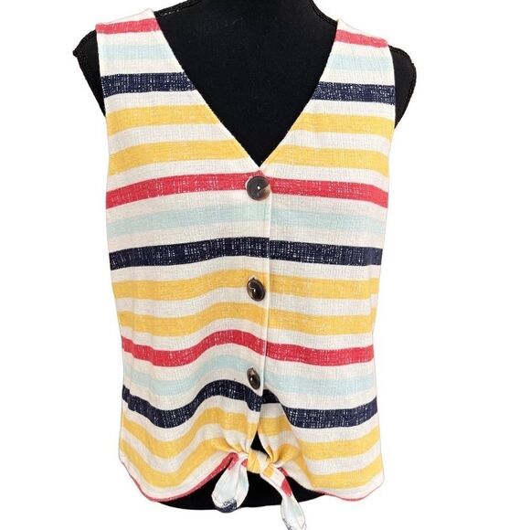Old Navy button front striped sleeveless top with bottom tie size M - Picture 1 of 4